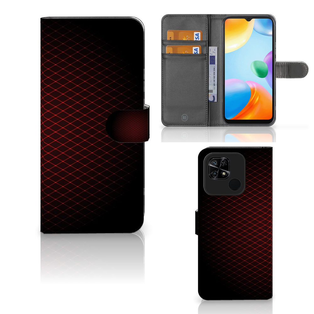 Xiaomi Redmi 10C Telefoon Hoesje Geruit Rood met ruimte voor 3 pasjes en minimalistisch design