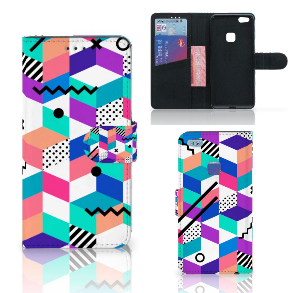Huawei P10 Lite Book Case Blokken Kleurrijk