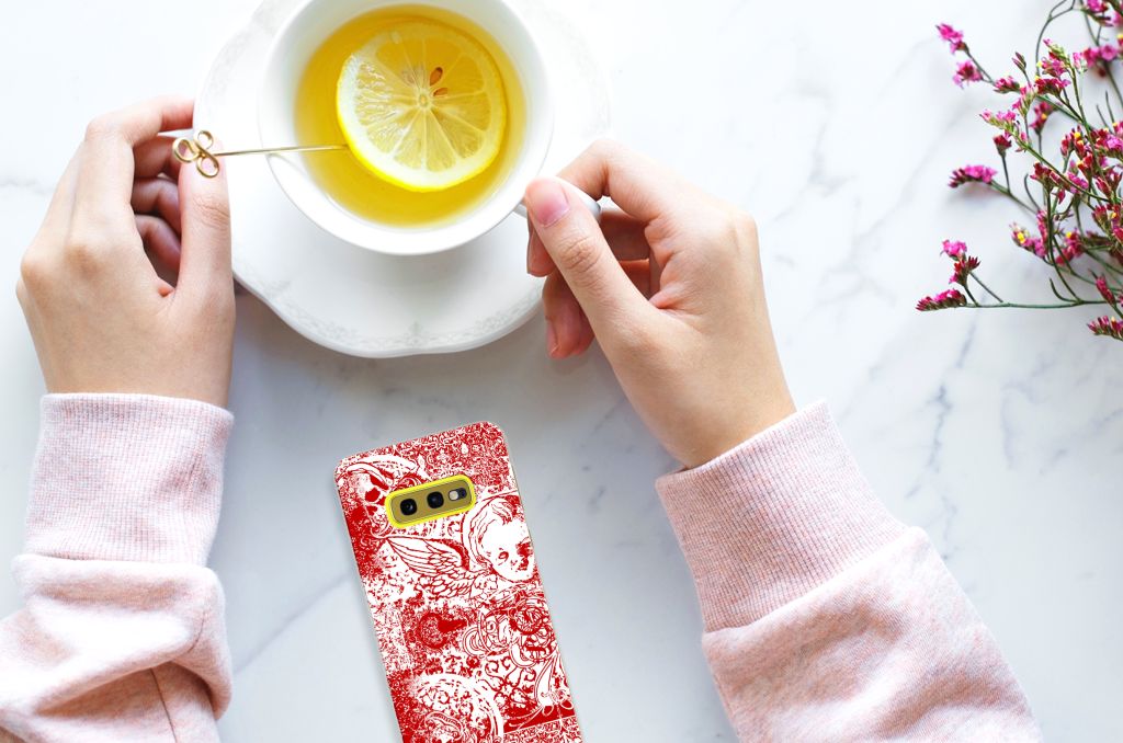 Silicone Back Case Samsung Galaxy S10e Angel Skull Rood