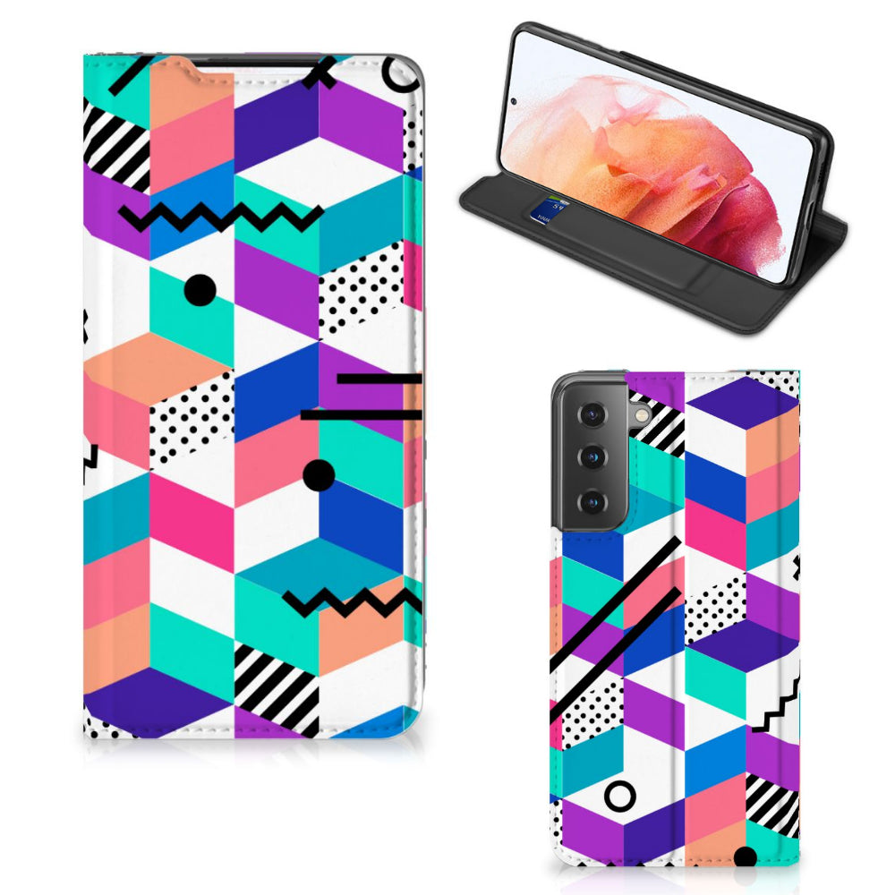Samsung Galaxy S21 Stand Case Blokken Kleurrijk