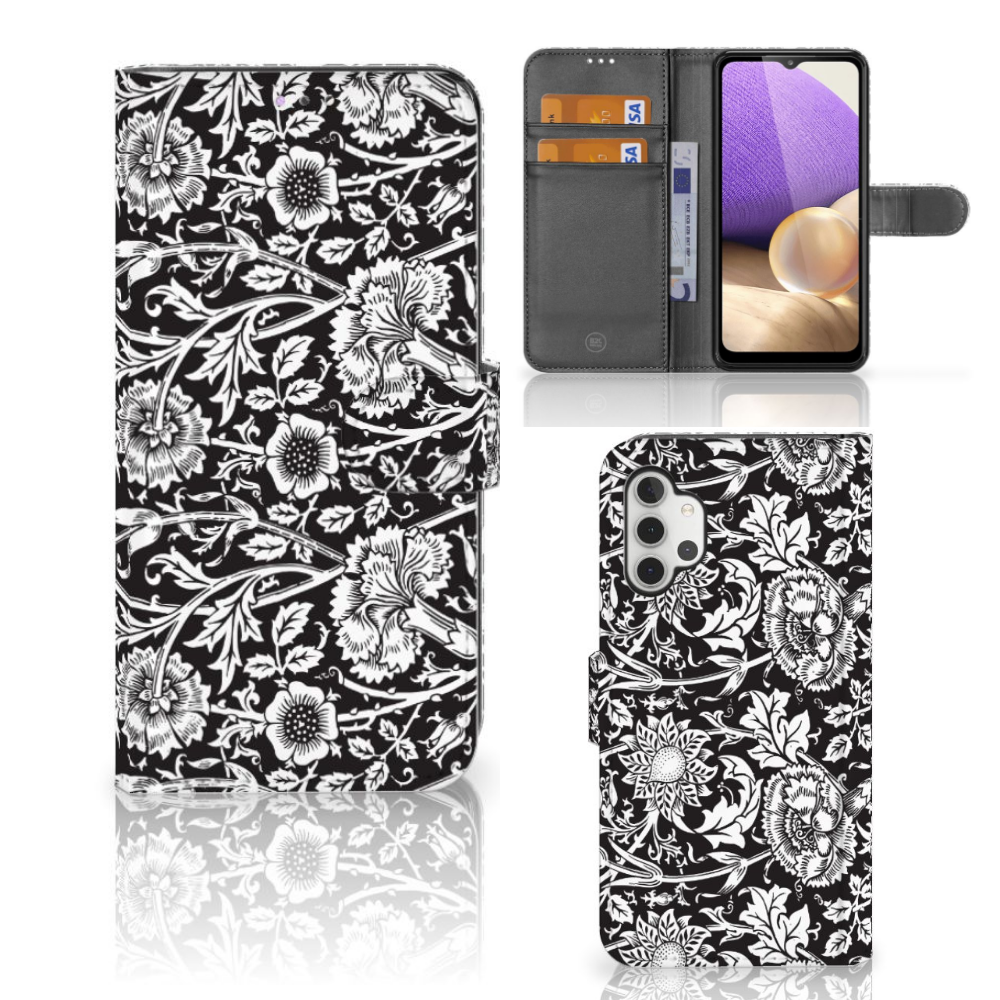 Samsung Galaxy A32 4G Hoesje Black Flowers