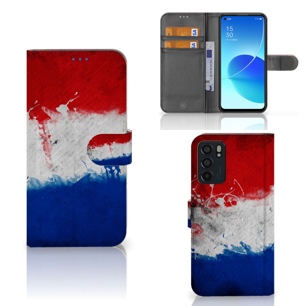OPPO Reno6 5G Bookstyle Case Nederland met artistiek ontwerp van de Nederlandse vlag.