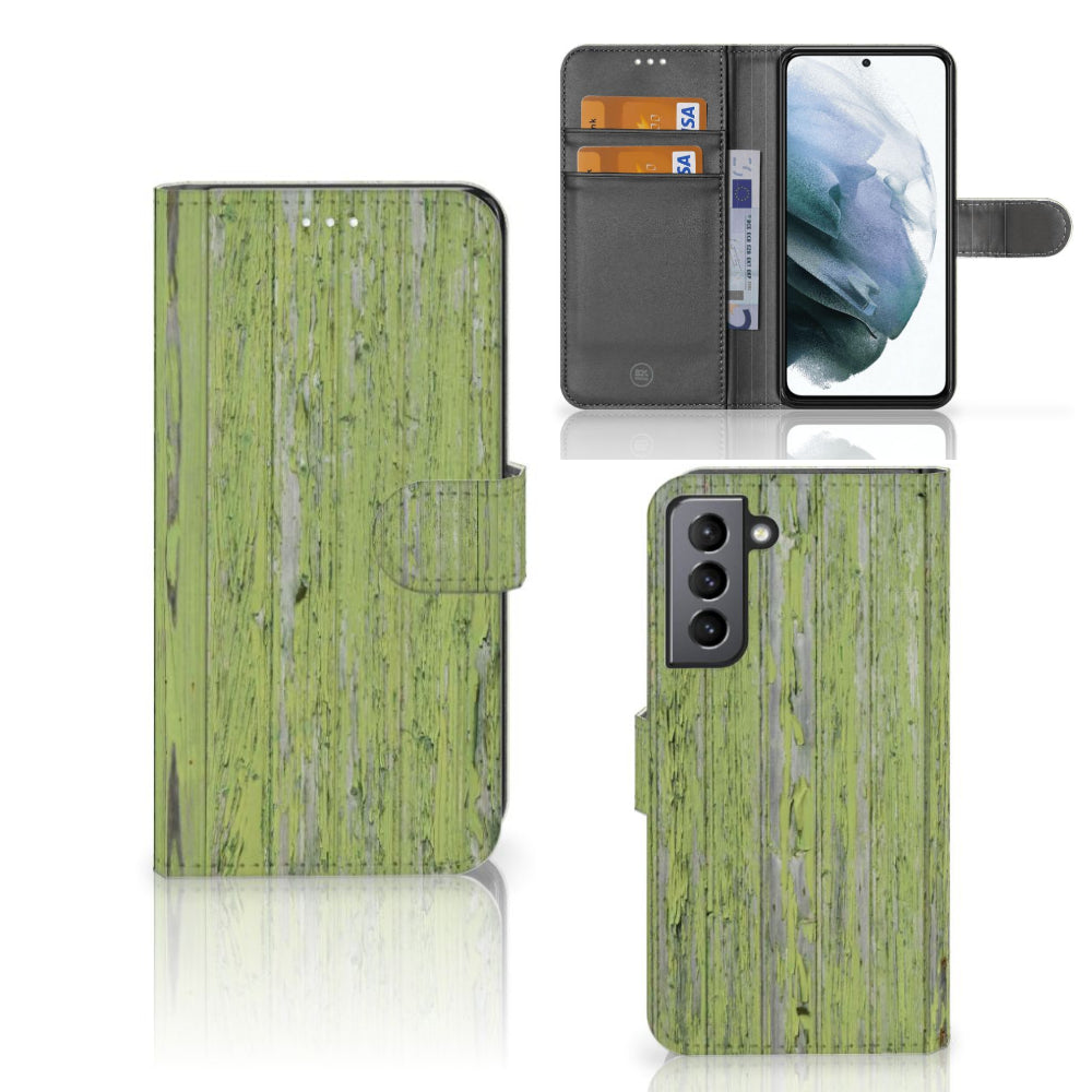 Samsung Galaxy S21 FE Book Style Case Green Wood