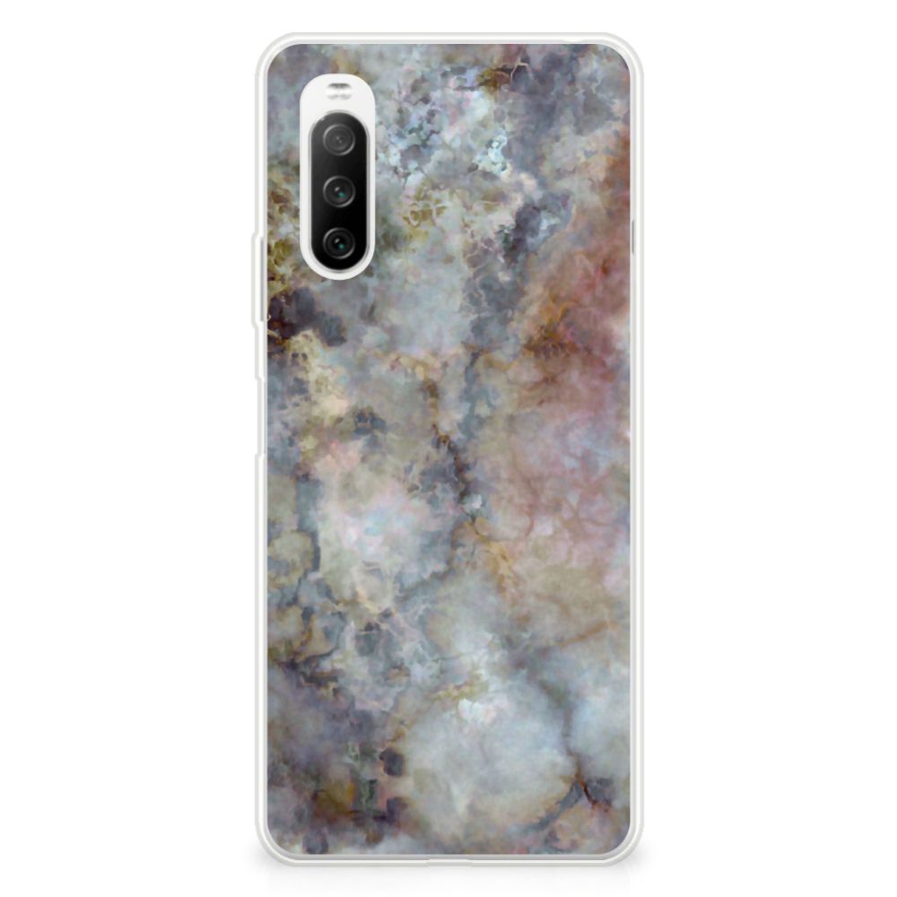Sony Xperia 10 III TPU Siliconen Hoesje Marmer Grijs B2C Telecom