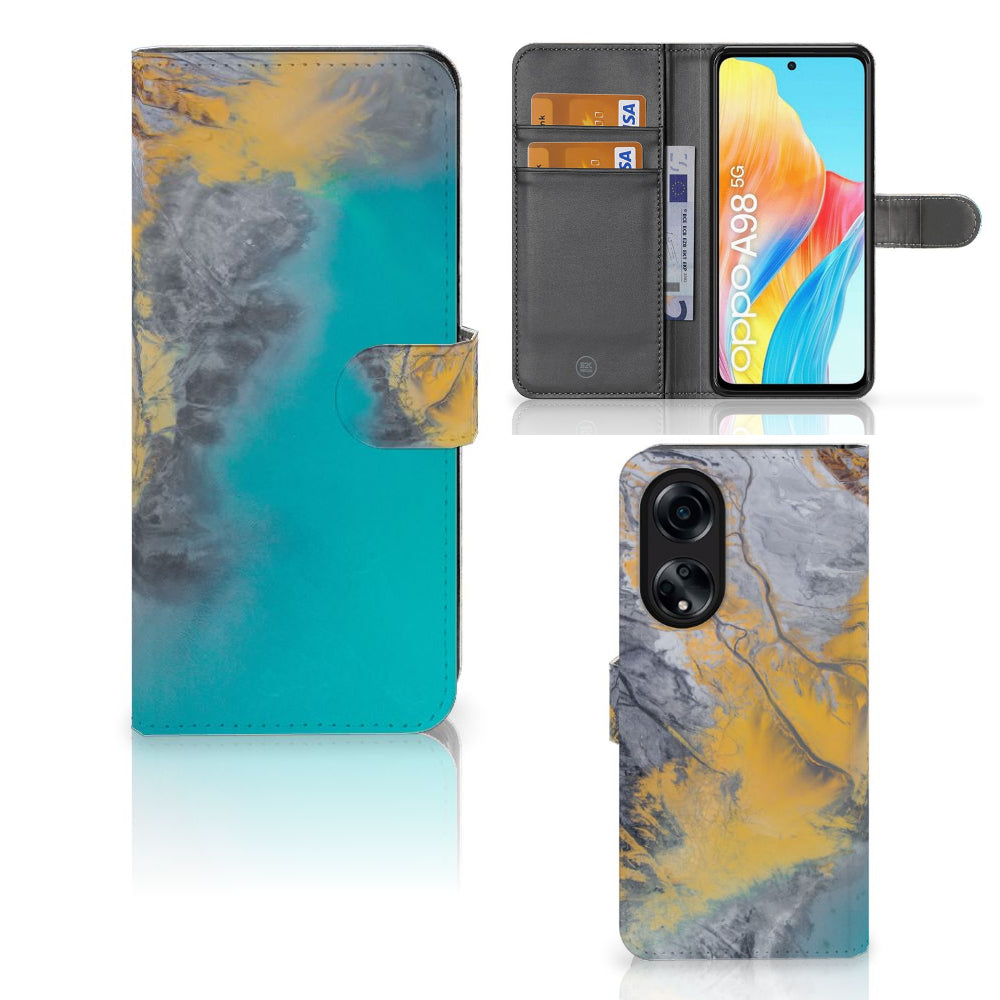 OPPO A98 5G Bookcase Marble Blue Gold