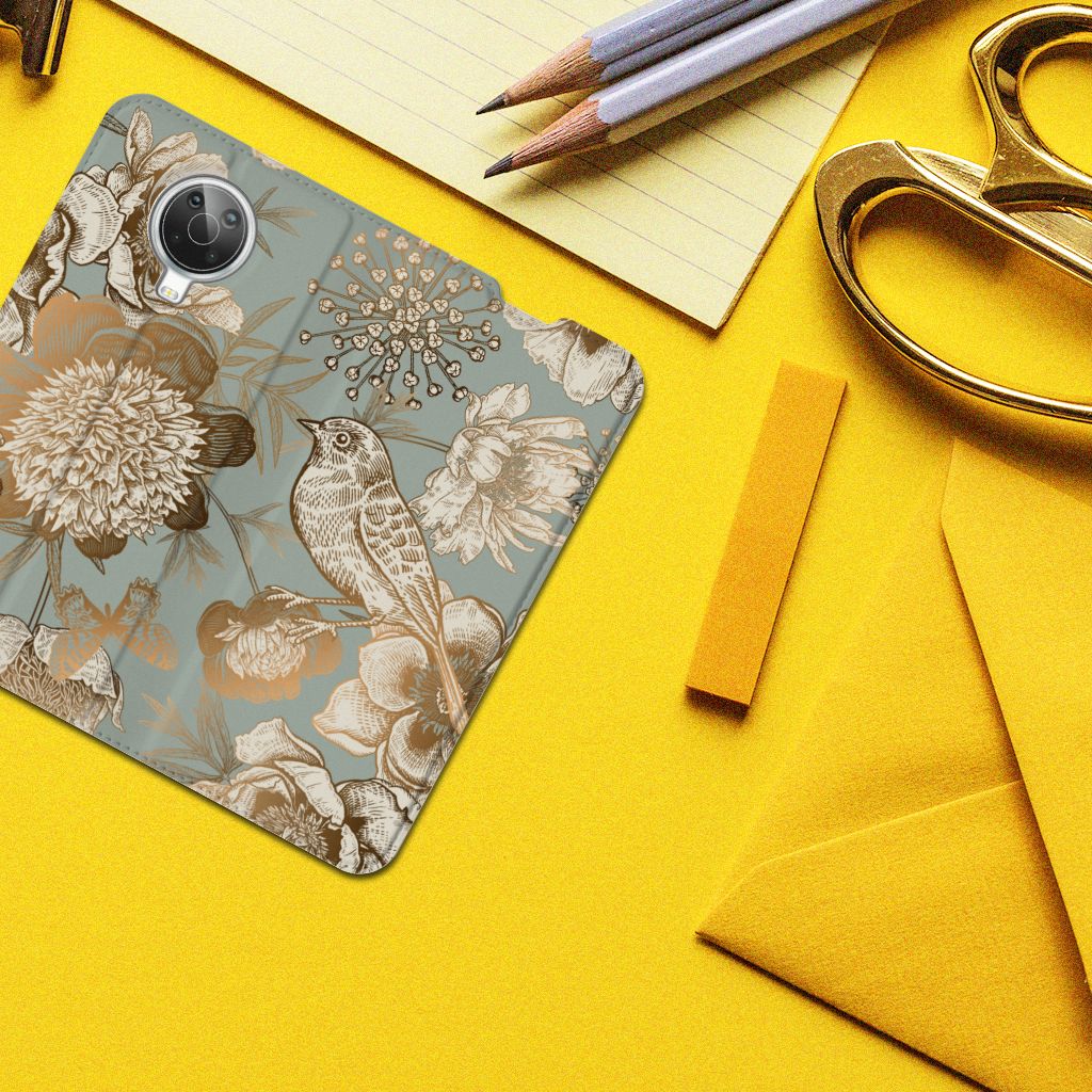Smart Cover voor Nokia G10 | G20 Vintage Bird Flowers - B2C Telecom
