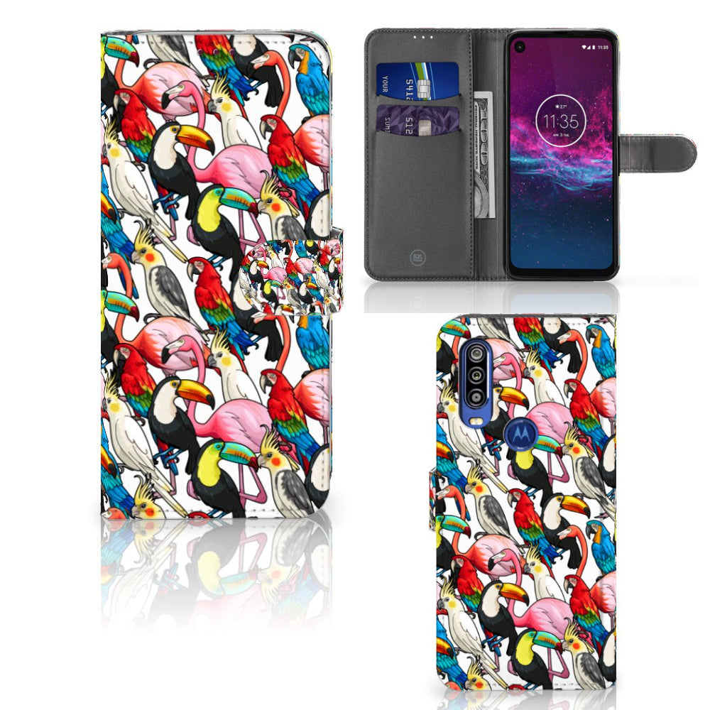 Motorola One Action Telefoonhoesje met Pasjes Birds