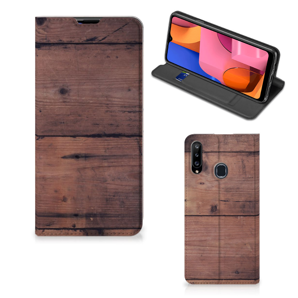 Samsung Galaxy A20s Book Wallet Case Old Wood