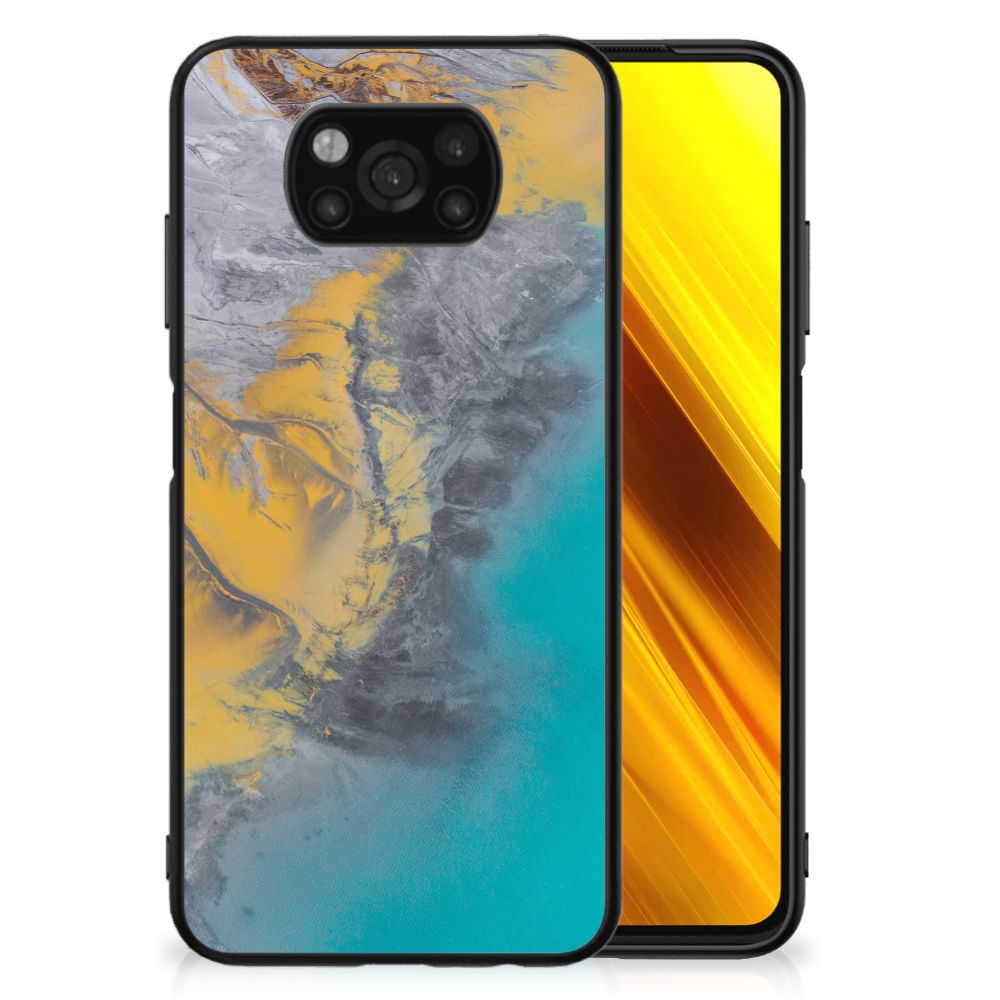 Xiaomi Poco X3 | X3 Pro Marmeren Print Telefoonhoesje Marble Blue Gold B2C Telecom