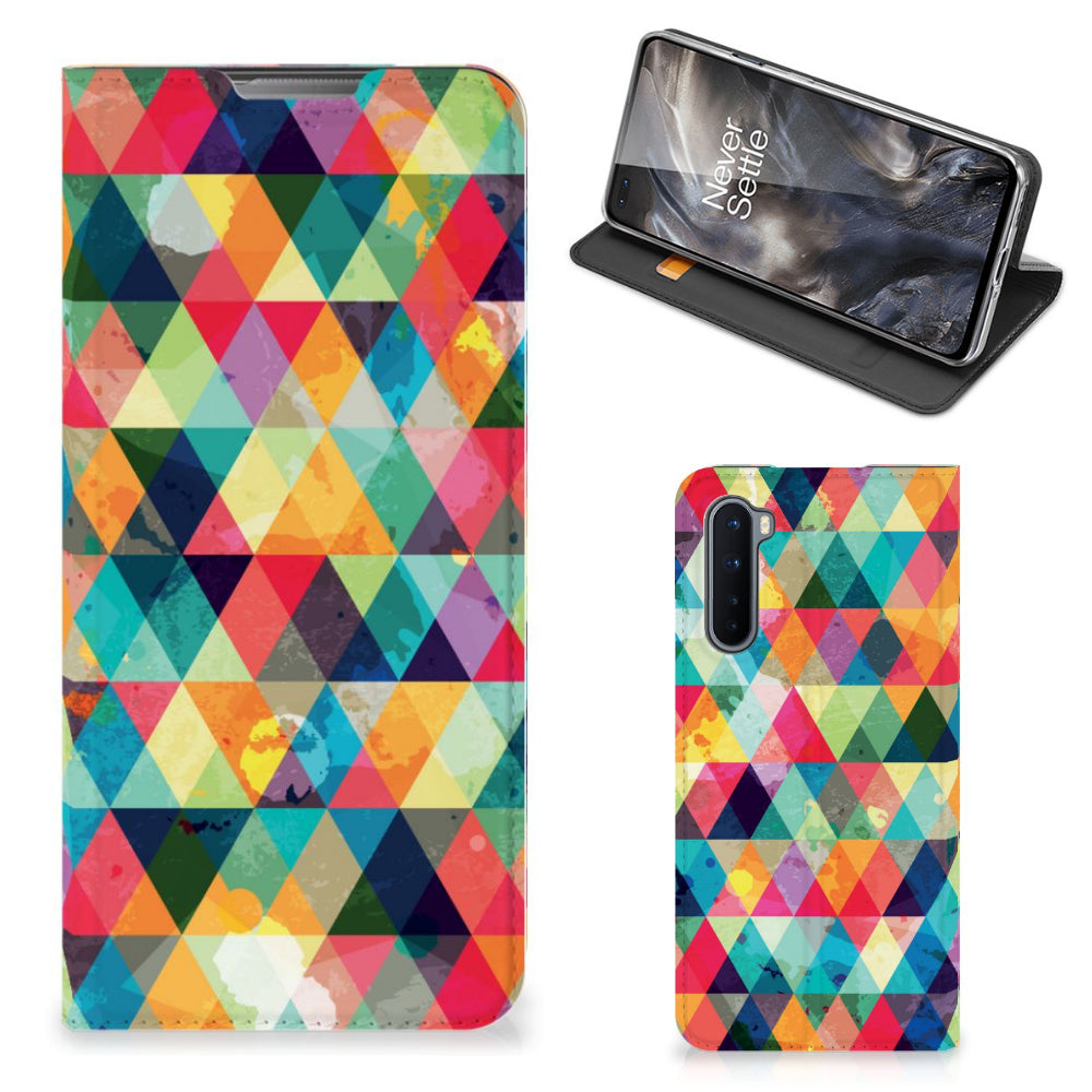 OnePlus Nord Hoesje met Magneet Geruit