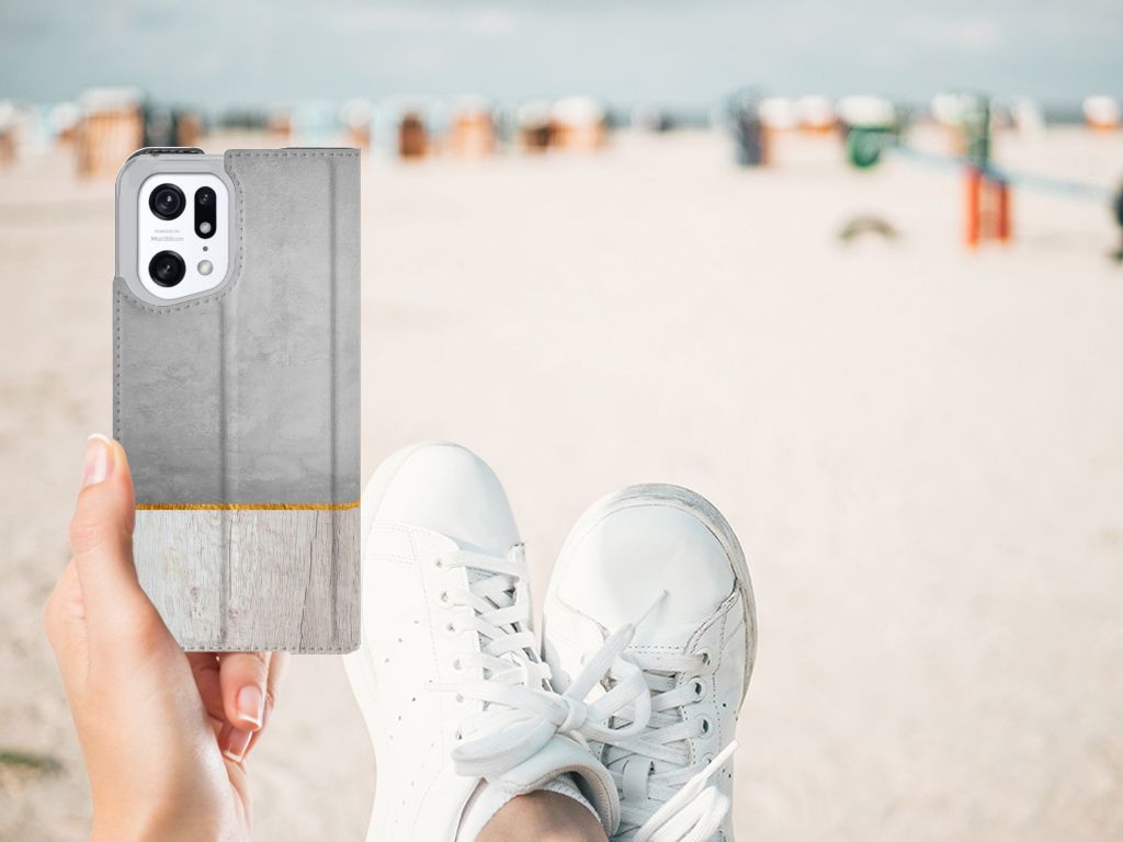 OPPO Find X5 Pro Book Wallet Case Wood Concrete - B2C Telecom