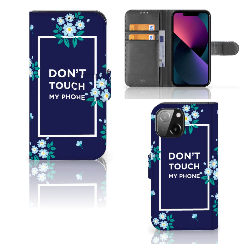 iPhone 13 Mini Portemonnee Hoesje Flowers Blue DTMP