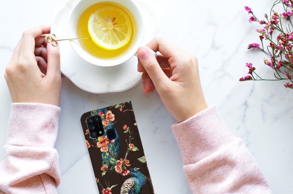 Samsung Galaxy M31 Hoesje maken Pauw met Bloemen - B2C Telecom