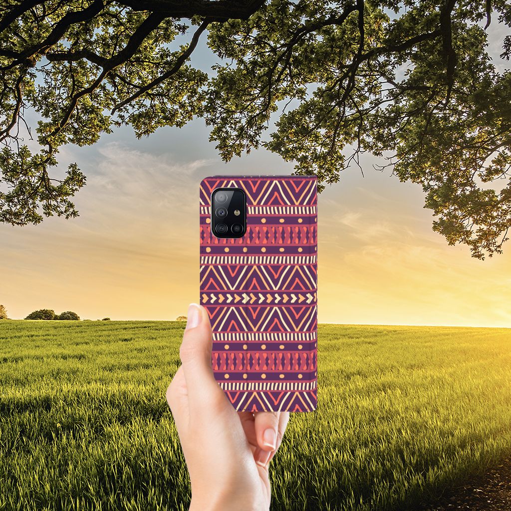 Samsung Galaxy A71 Hoesje met Magneet Aztec Paars - B2C Telecom