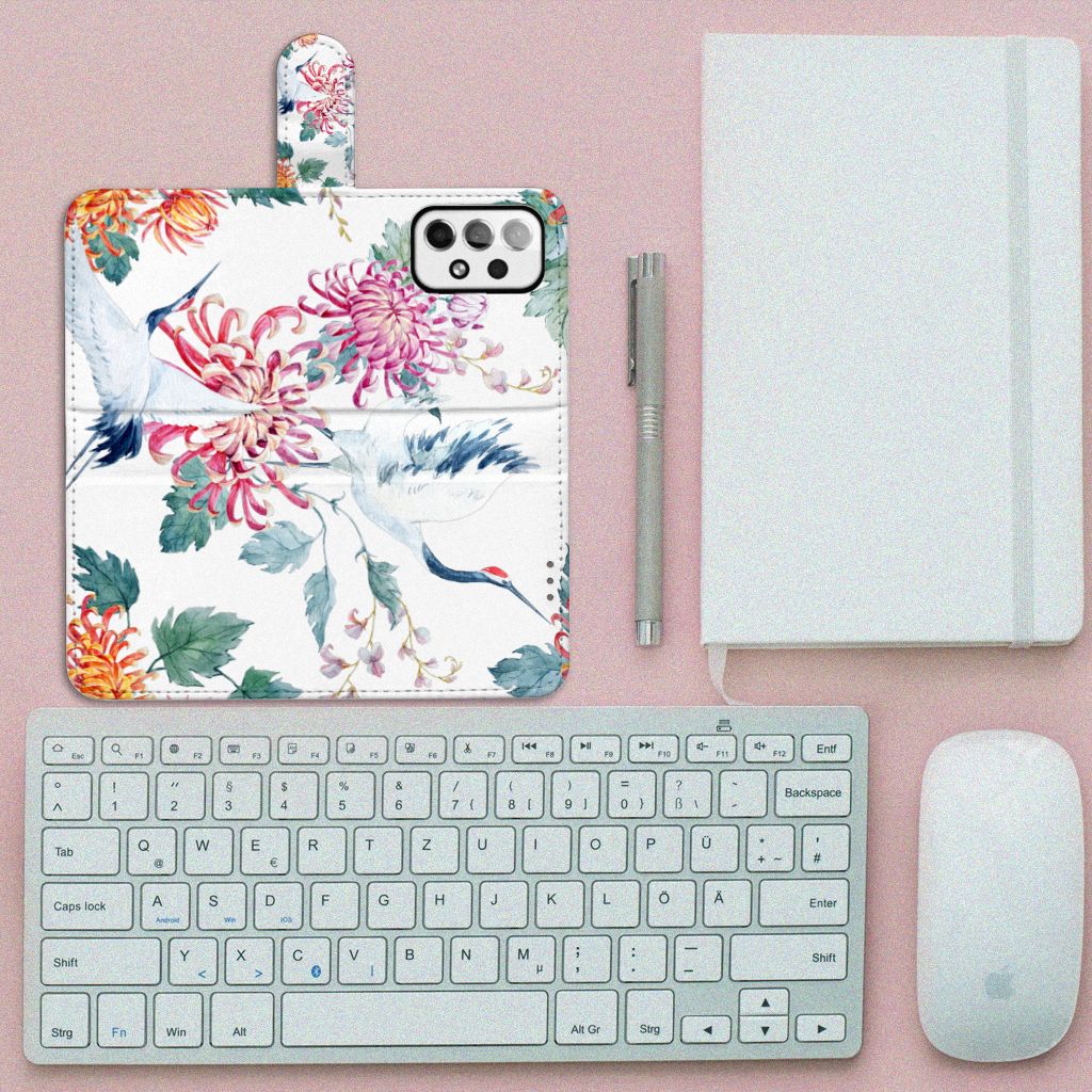 Samsung Galaxy A73 5G Telefoonhoesje met Pasjes Bird Flowers
