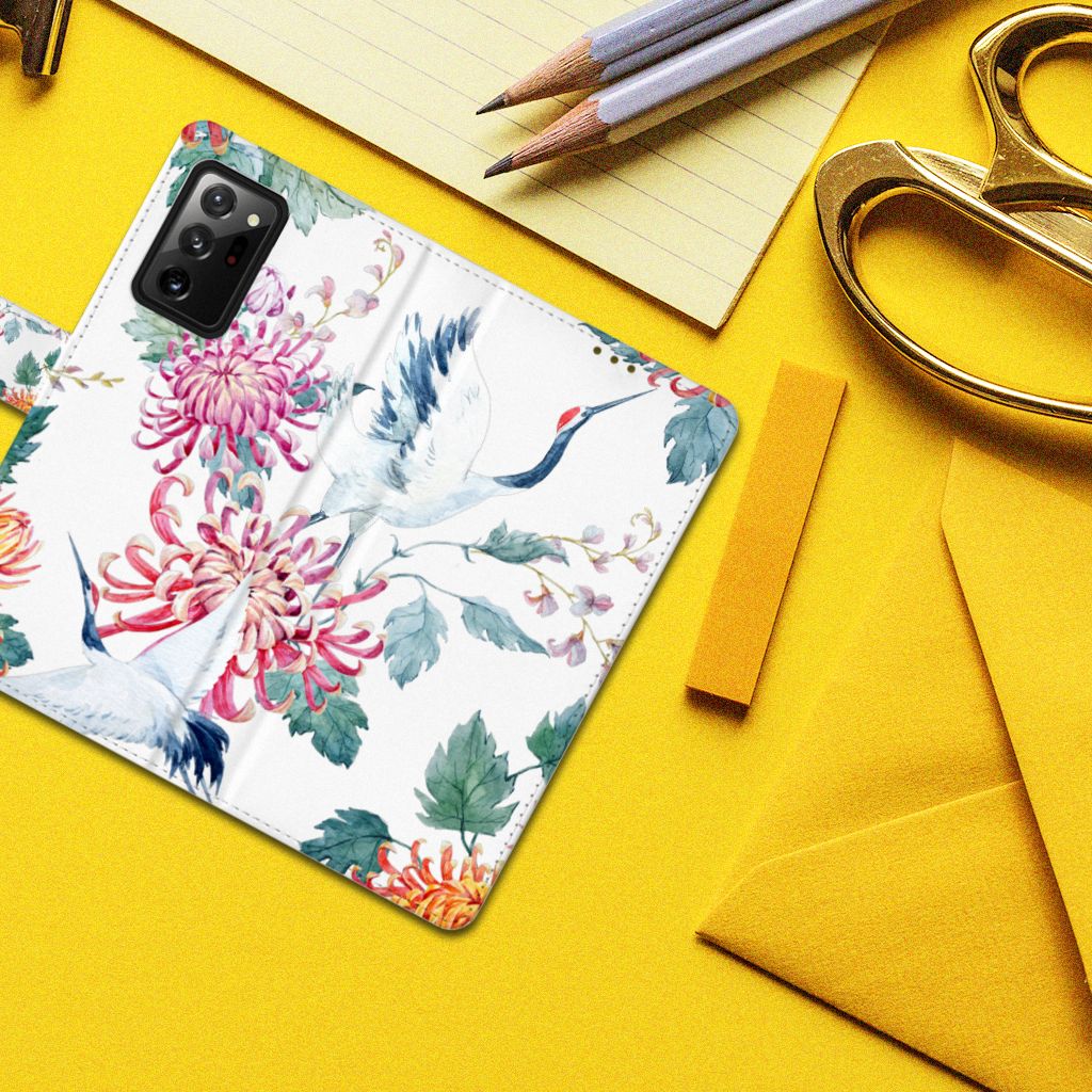 Samsung Galaxy Note20 Ultra Telefoonhoesje met Pasjes Bird Flowers