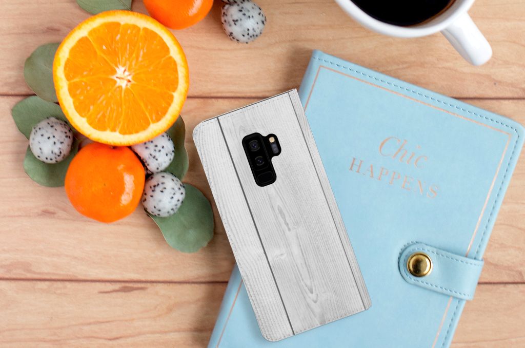 Samsung Galaxy S9 Plus Book Wallet Case White Wood
