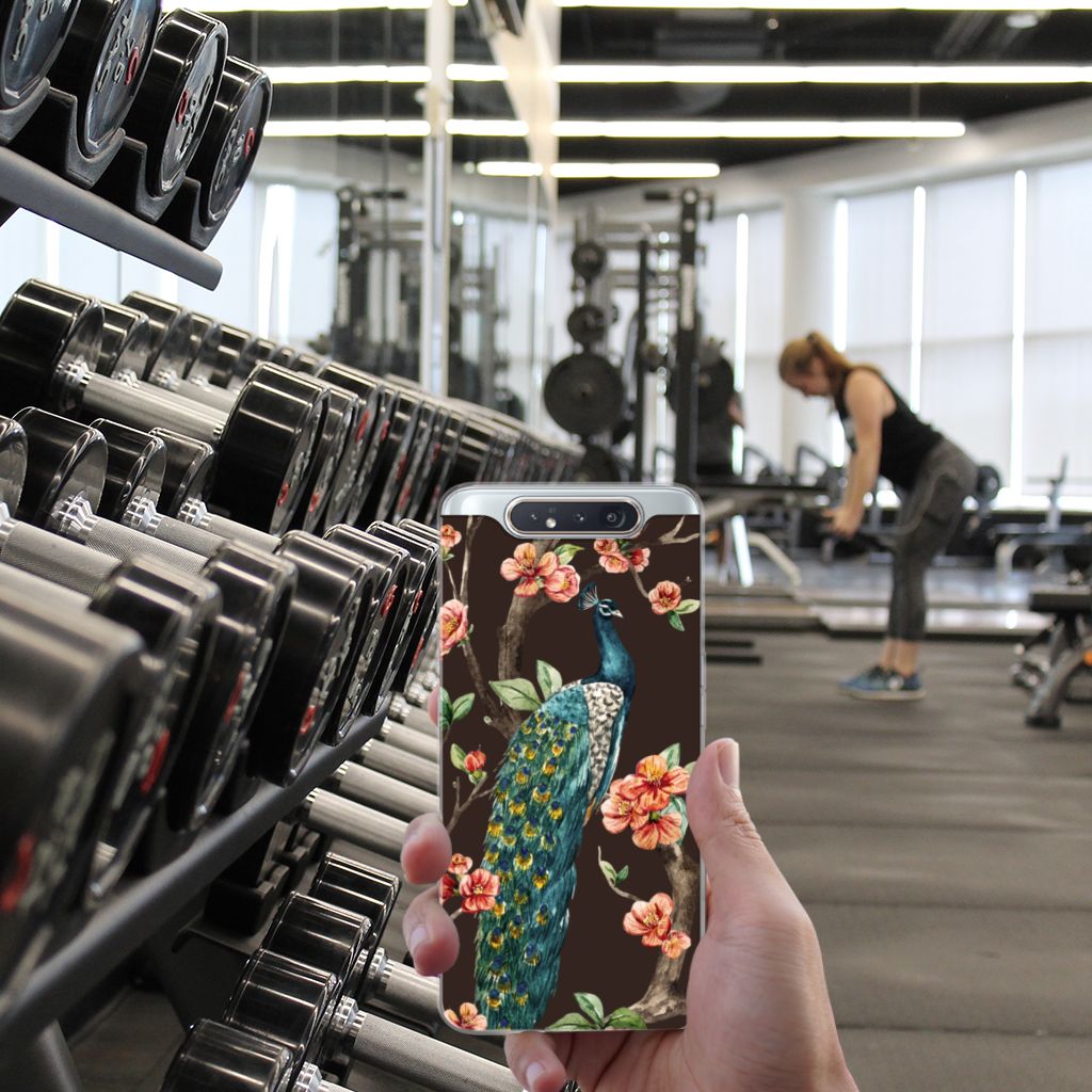 Samsung Galaxy A80 TPU Hoesje Pauw met Bloemen
