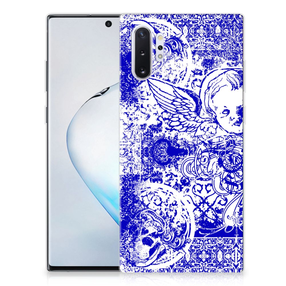Silicone Back Case Samsung Galaxy Note 10 Plus Angel Skull Blauw