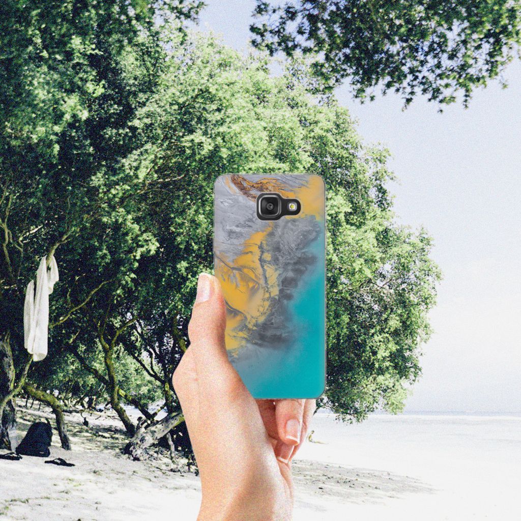 Samsung Galaxy A3 2016 TPU Siliconen Hoesje Marble Blue Gold