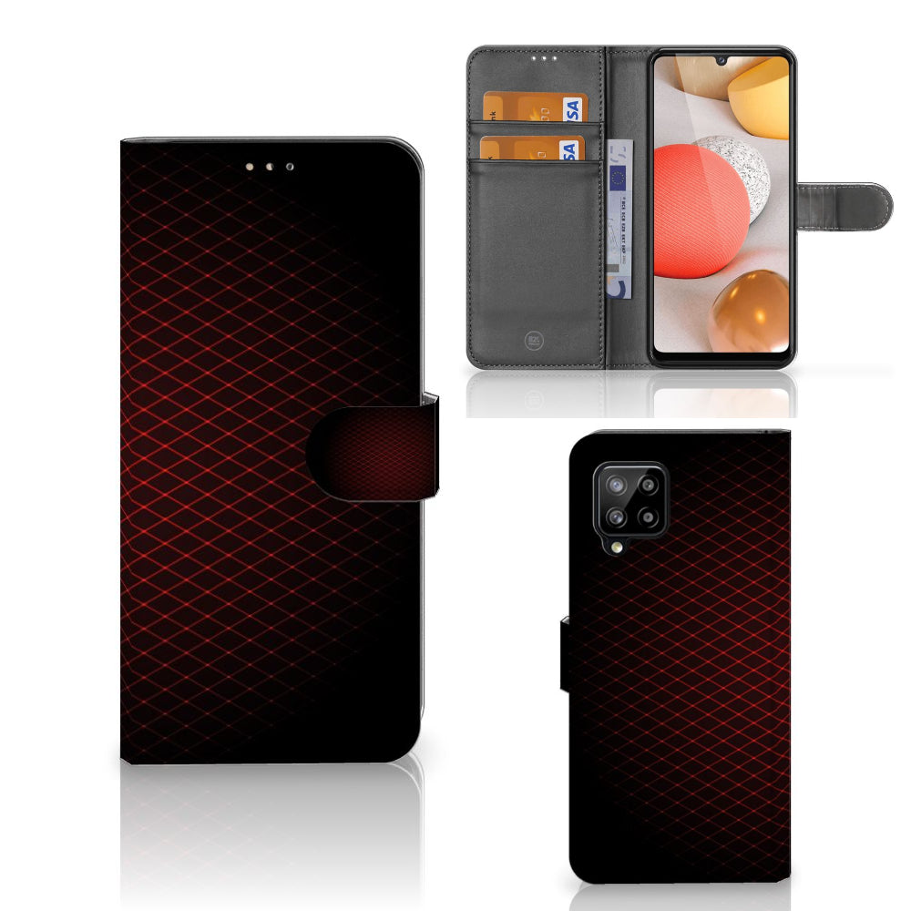 Samsung Galaxy A42 5G Telefoon Hoesje Geruit Rood met ruimte voor 3 pasjes en minimalistisch design.