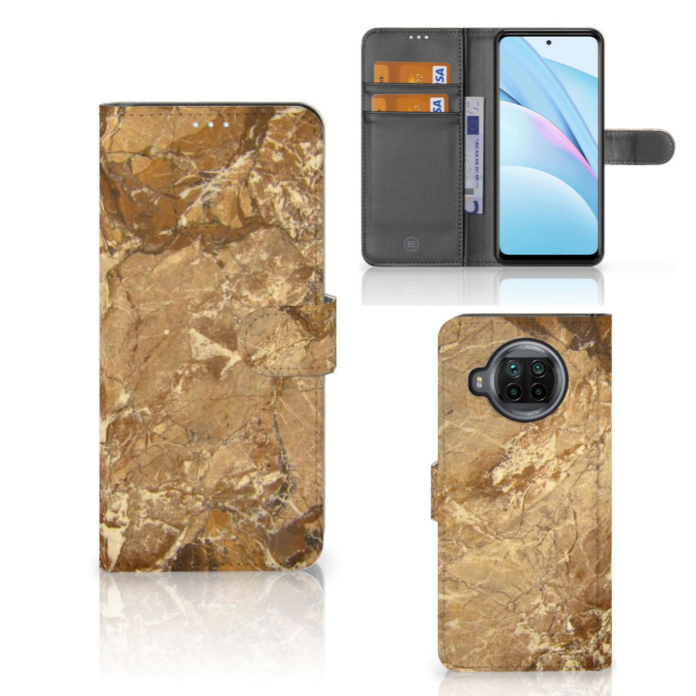 Xiaomi Mi 10T Lite Bookcase Marmer Creme met luxe marmerdesign en pasjeshouder voor optimale bescherming.