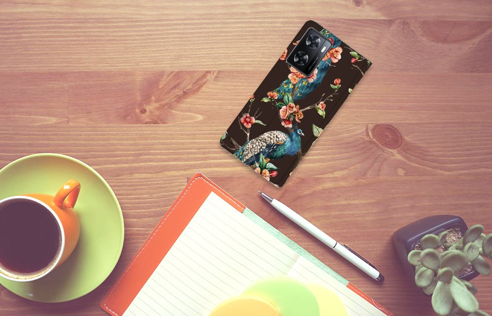 OPPO A57 | A57s | A77 4G Hoesje maken Pauw met Bloemen - B2C Telecom