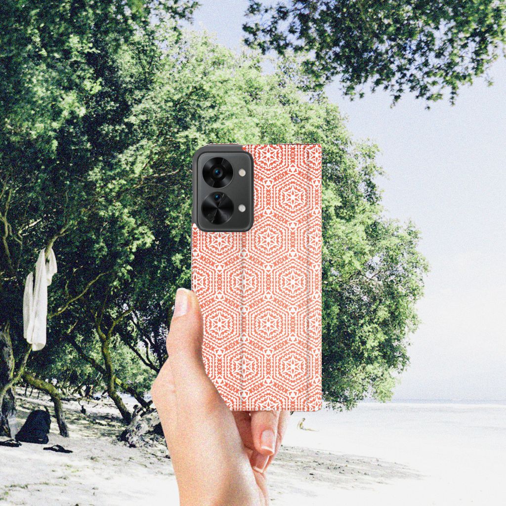 OnePlus Nord 2T Hoesje met Magneet Pattern Orange - B2C Telecom