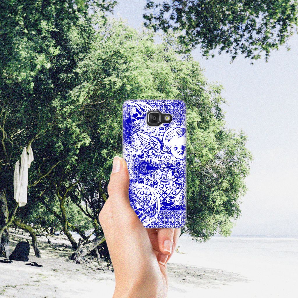 Silicone Back Case Samsung Galaxy A3 2016 Angel Skull Blauw