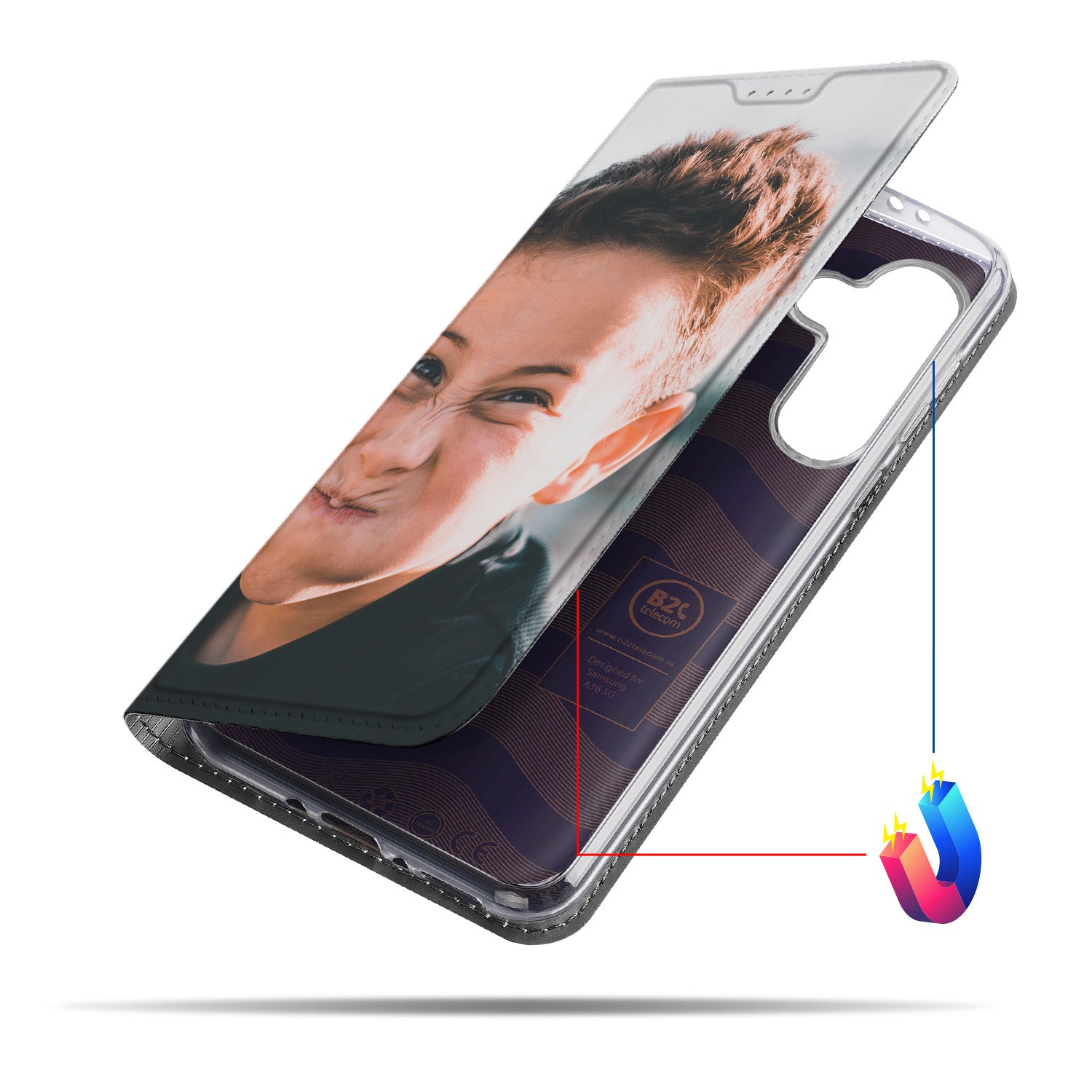 Gepersonaliseerd Stand Case Hoesje voor Samsung Galaxy A26 met uniek ontwerp en foto.