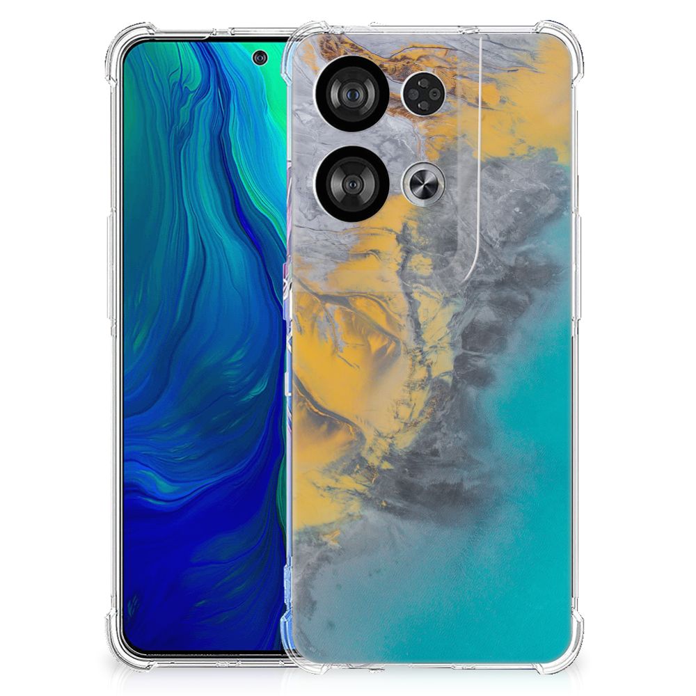 OPPO Reno8 Anti-Shock Hoesje Marble Blue Gold