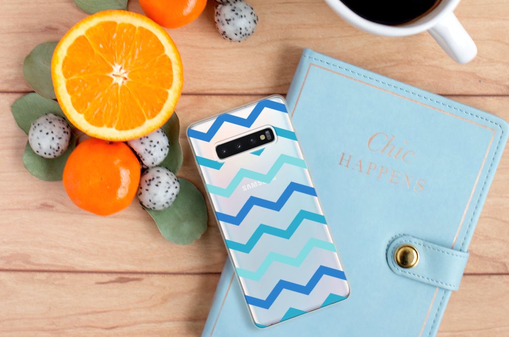 Samsung Galaxy S10 Plus TPU bumper Zigzag Blauw