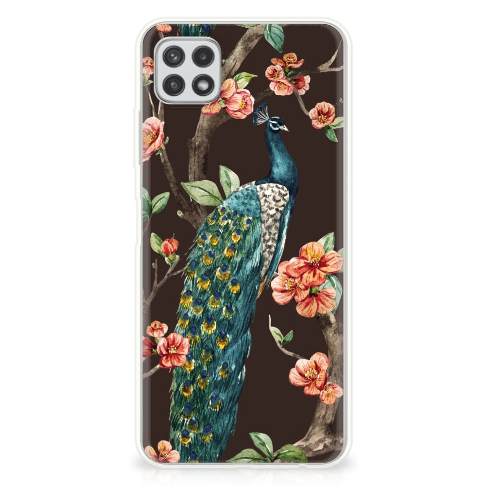 Samsung Galaxy A22 5G TPU Hoesje Pauw met Bloemen