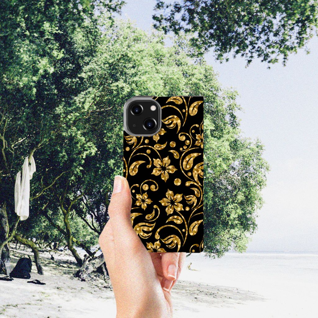 iPhone 14 Smart Cover Gouden Bloemen