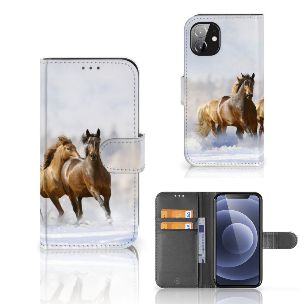 Apple iPhone 12 Mini Telefoonhoesje met Pasjes Paarden