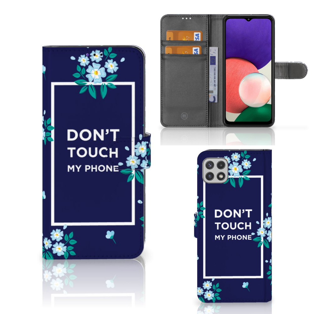 Samsung Galaxy A22 5G Portemonnee Hoesje Flowers Blue DTMP