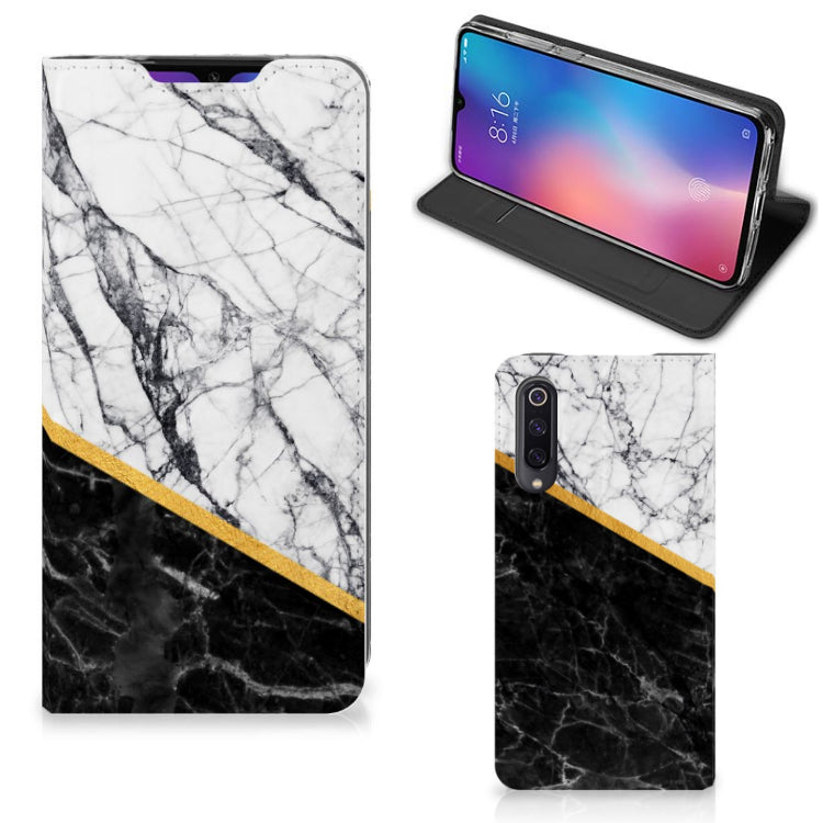 Xiaomi Mi 9 Standcase Marmer Wit Zwart - Origineel Cadeau Man