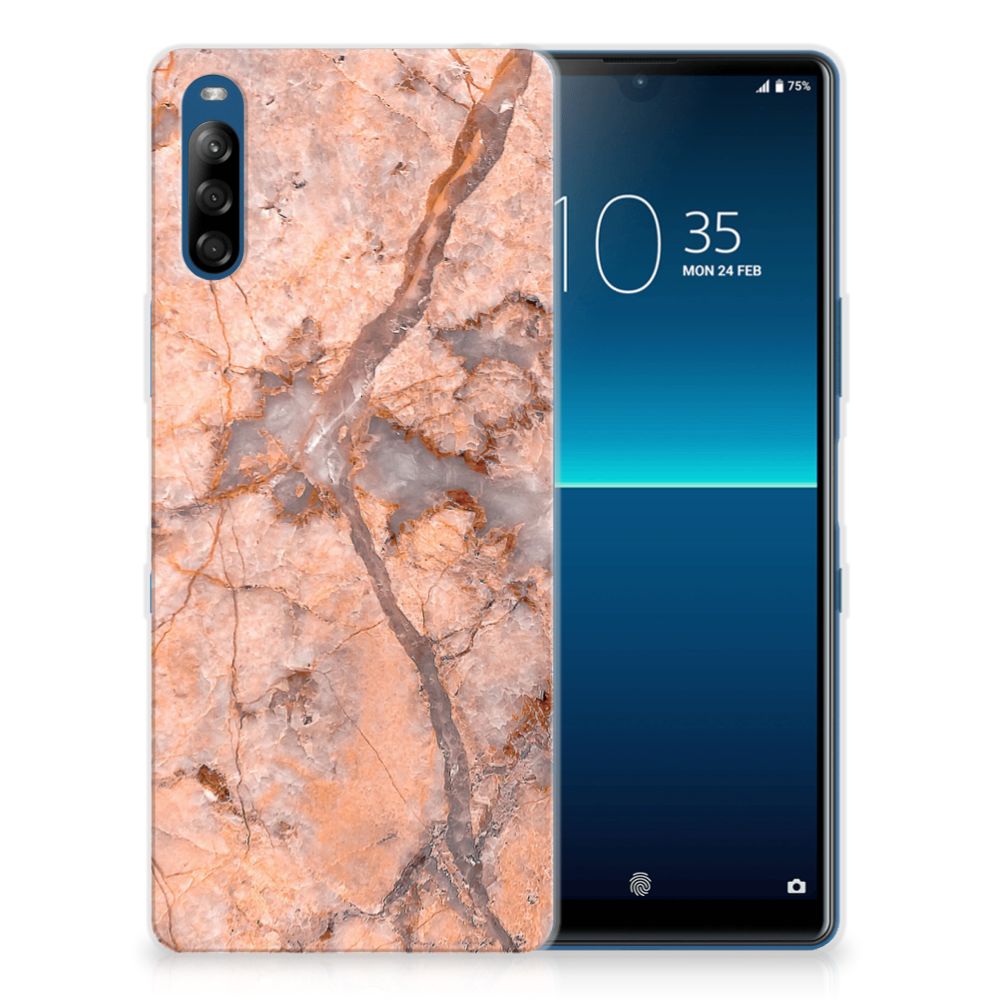 Sony Xperia L4 TPU Siliconen Hoesje Marmer Oranje