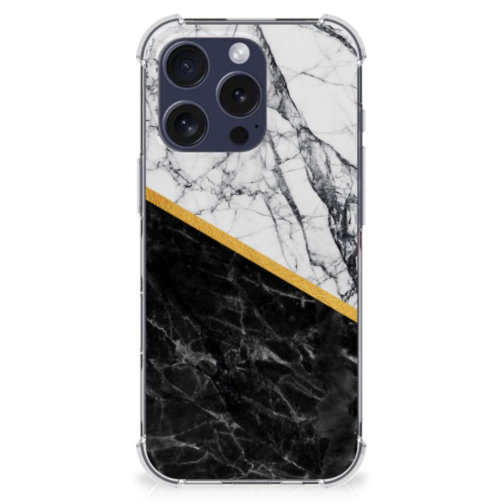 iPhone 16 Pro Max Anti-Shock Hoesje Marmer Wit Zwart - Origineel Cadeau Man