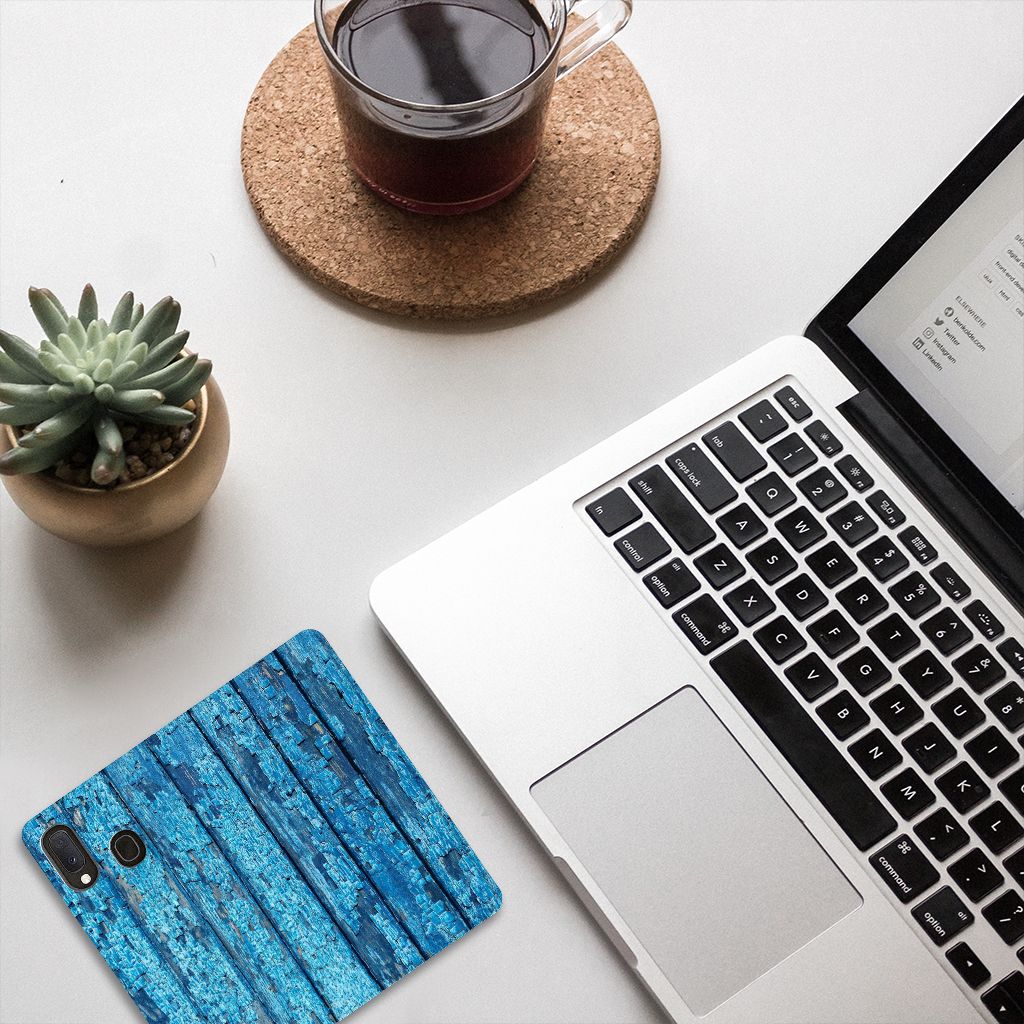 Samsung Galaxy A20e Book Wallet Case Wood Blue