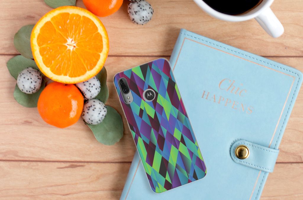 Motorola Moto E6 Plus TPU Hoesje Abstract Green Blue