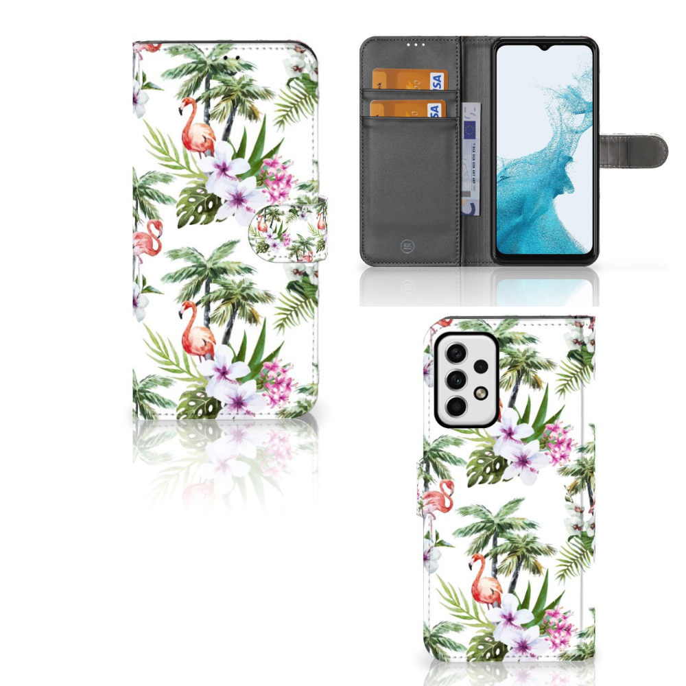 Samsung Galaxy A23 Telefoonhoesje met Pasjes Flamingo Palms