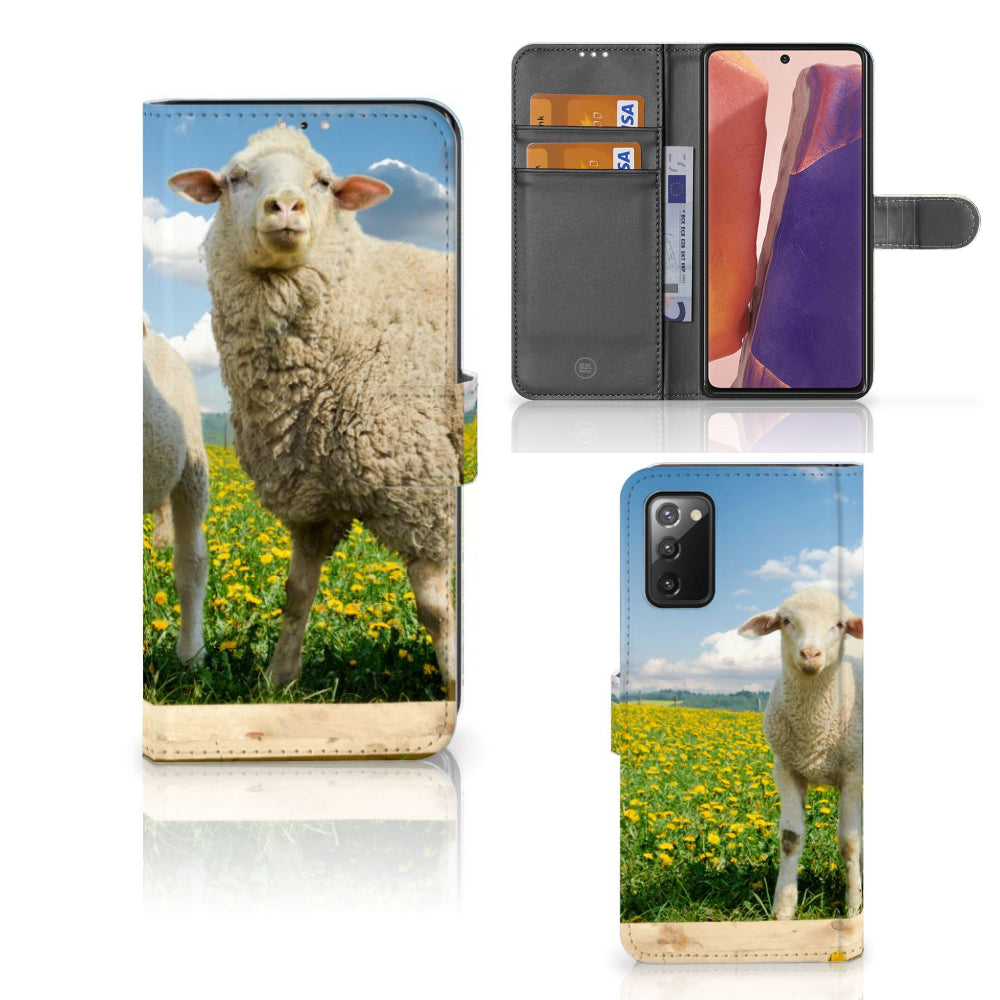 Samsung Galaxy Note 20 Telefoonhoesje met Pasjes Schaap en Lammetje