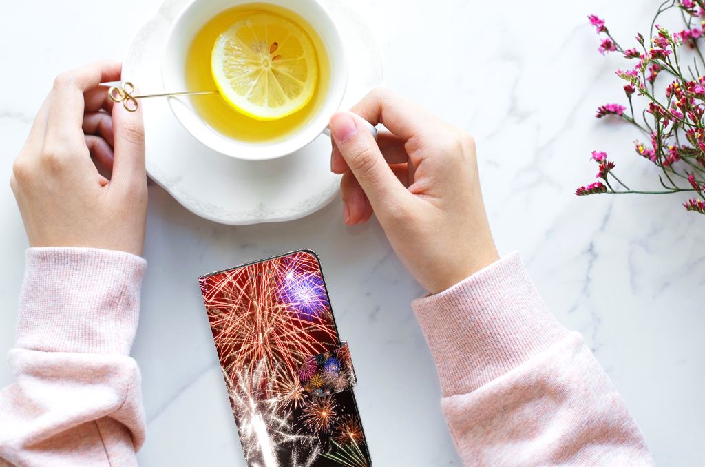 Motorola Edge 30 Neo Wallet Case met Pasjes Vuurwerk