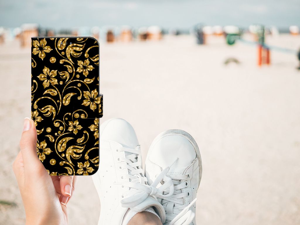 Samsung Galaxy A03s Hoesje Gouden Bloemen