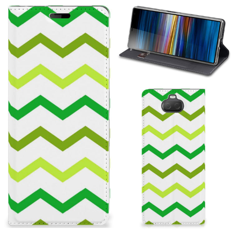 Sony Xperia 10 Hoesje met Magneet Zigzag Groen