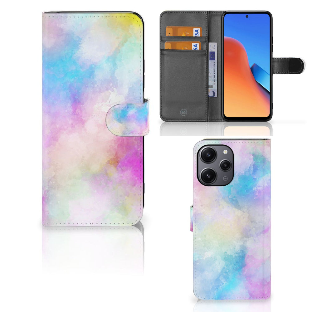 Hoesje Xiaomi Redmi 12 Watercolor Light met pasjeshouder en pastelkleuren in een uniek ontwerp.