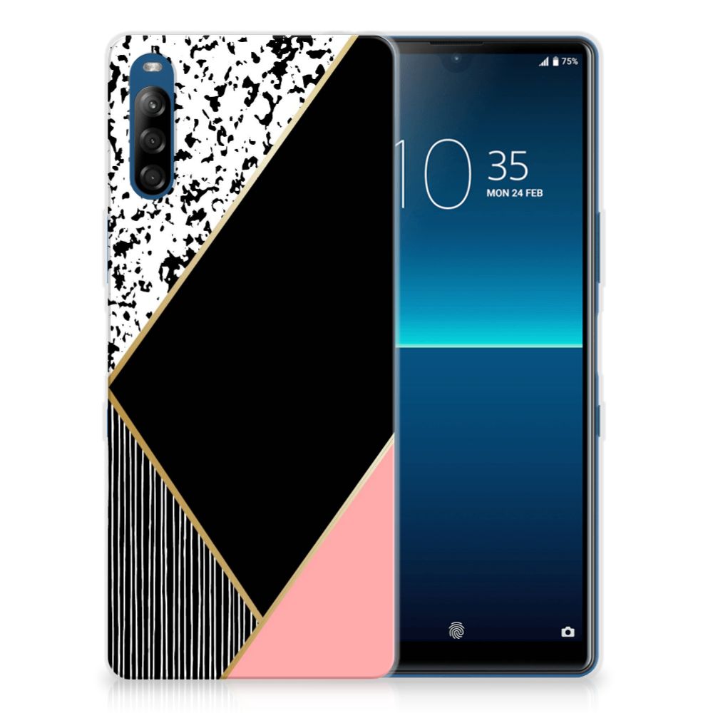 Sony Xperia L4 TPU Hoesje Zwart Roze Vormen