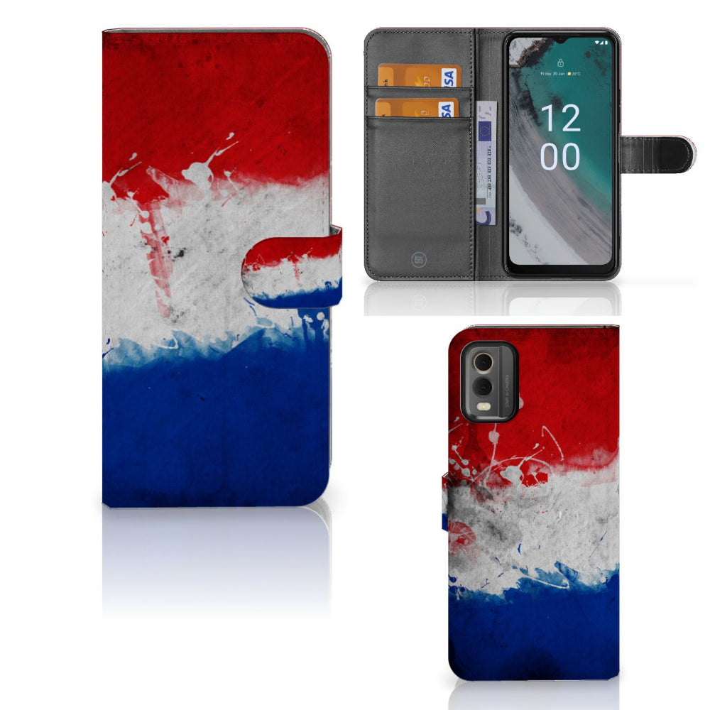Nokia C32 Bookstyle Case Nederland met artistiek Nederlandse vlag design, perfect voor trots op Nederland.
