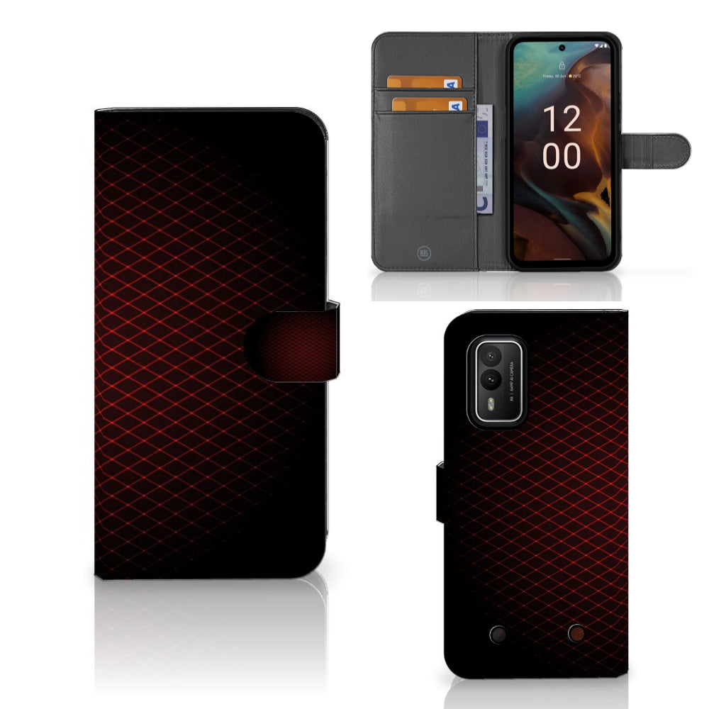 Nokia XR21 Telefoon Hoesje Geruit Rood met ruimte voor 3 pasjes en minimalistisch design.